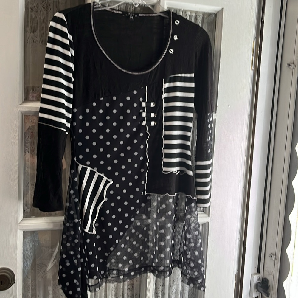 VEX Collection Black and White Patchwork Tunic 3/4 Sleeve Size 36